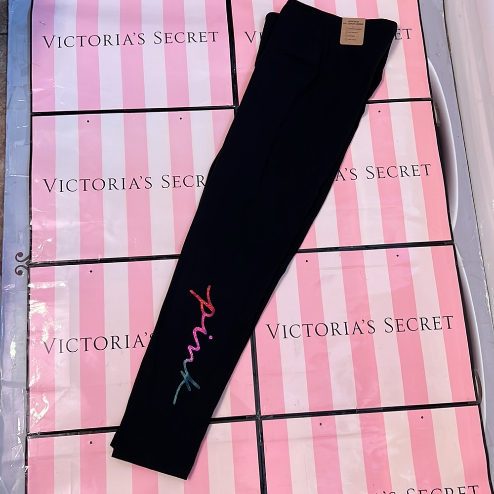 VS Pink bling shine rainbow logo Hugh waist black legging